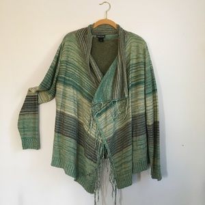 WET SEAL Wrap Fringe Cardigan - Green/Beige - XL